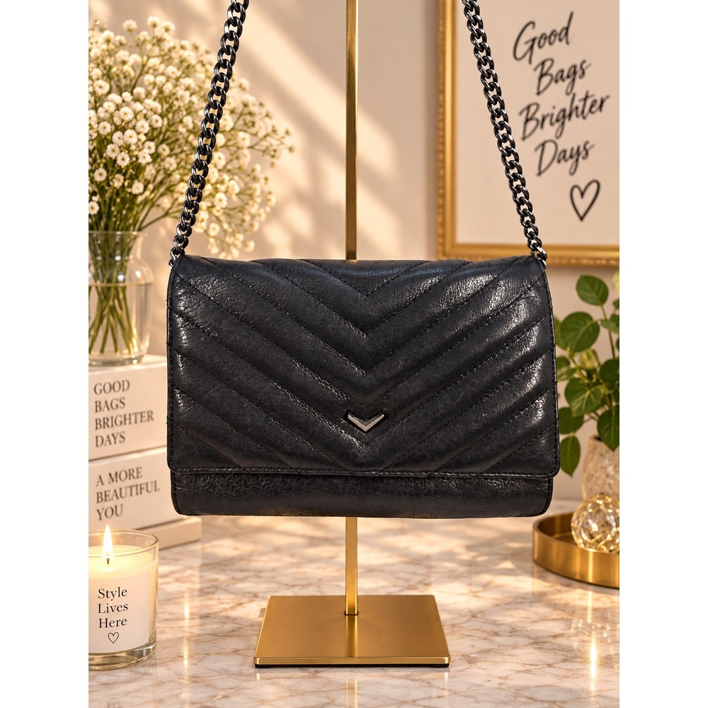 Botkier New York Black Chevron Quilted Leather Crossbody Wallet Clutch Bag